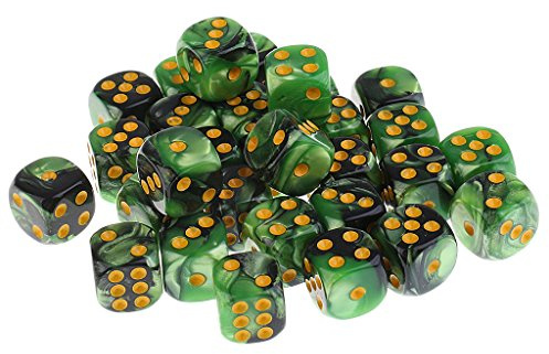 Inzopo 30 x grüne und schwarze Punktwürfel, D6-Würfel, Lernwürfel, Spielzeug mit Box, Behälter für Party, Pub, Spiel-Requisiten