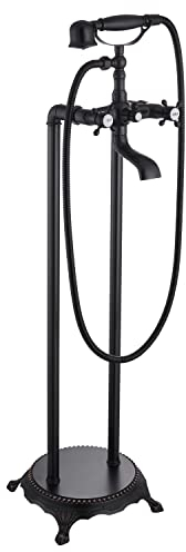 Cinwiny Ölgeriebene Bronze, freistehender Wasserhahn, Badewanne, Bodenmontage, Wannenfüller, mit Handbrause, doppelte Kreuzknöpfe, Telefonform, hoher Durchfluss, Badezimmer-Mischbatterie