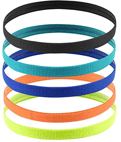 AvoDovA Sport Haarbänder Dünn für Jungen, 5 STK Elastische Haarbänder Kinder, Sport Haarband Damen, Stirnband Antirutsch, Stirn Schweißband Haarbänder, Stirnbänder Sport für Fußball Yoga Laufen