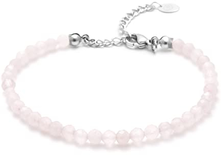BERGERLIN Rosenquarz Fußkette - facettiertes, rosa Fußkettchen - Silber - M-L