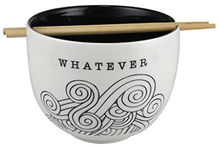 Enesco 6011212 Our Name is Mud Whatever Swirls Ramen Noodle Bowl and Chopsticks, Stoneware Bamboo, Black/White