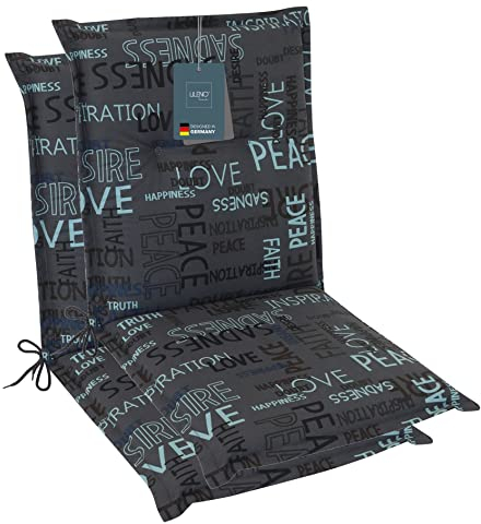 LILENO HOME Gartenstuhl Auflagen als [2er Set - Niedriglehner] in Letters Anthrazit - Bequeme Liegen als Sitzauflagen für Gartenmöbel - Stuhlkissen für Gartenstühle und Klappstühle