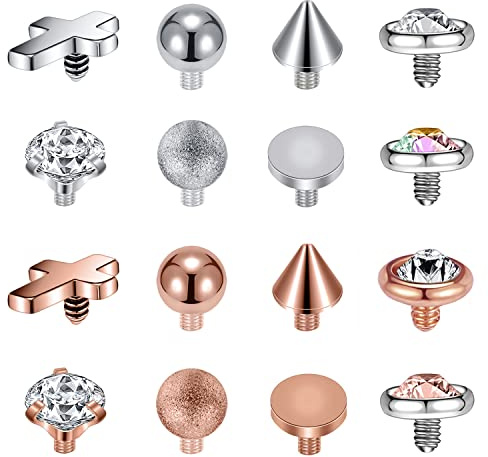 ZS 16G Edelstahl Dermal Anchor Piercing für Männer Frauen Diamant Hautanker Gewinde Intern Tops Schwarz Gold Microdermal Piercing Schmuck (E)