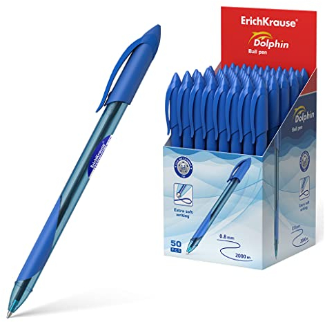 Kugelschreiber Dolphin 1.2 Kunststoff Gummi Gripp XXL 50er Pack Tinte blau - Breite Strichstärke B - Bürobedarf Schreibstift blauschreibend - Ultra Glide Kullis & Schreibtischzubehör
