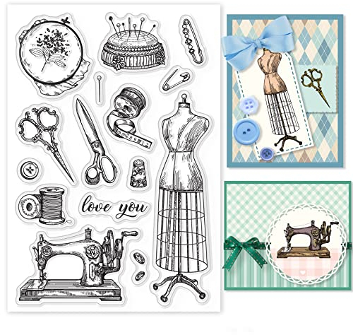 GLOBLELAND Vintage Nähen Klare Stempel für DIY Scrapbooking Dekor Grüße Röcke Französische Modelle Schere Transparente Silikonstempel für die Herstellung von Karten Fotoalbum Dekoration