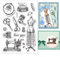 GLOBLELAND Vintage Nähen Klare Stempel für DIY Scrapbooking Dekor Grüße Röcke Französische Modelle Schere Transparente Silikonstempel für die Herstellung von Karten Fotoalbum Dekoration