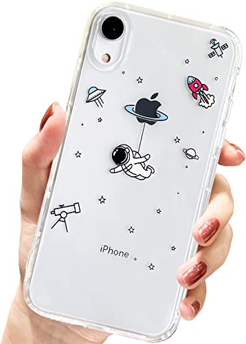 AMART für iPhone XR Hülle,Durchsichtig HandyHülle mit Astronaut Planet Stern Muster Hülle Transparent Klar Ultra Dünn Weich Silikon Stoßfeste mit Motiv Schutzhülle für iPhone XR(Flying Astronaut)