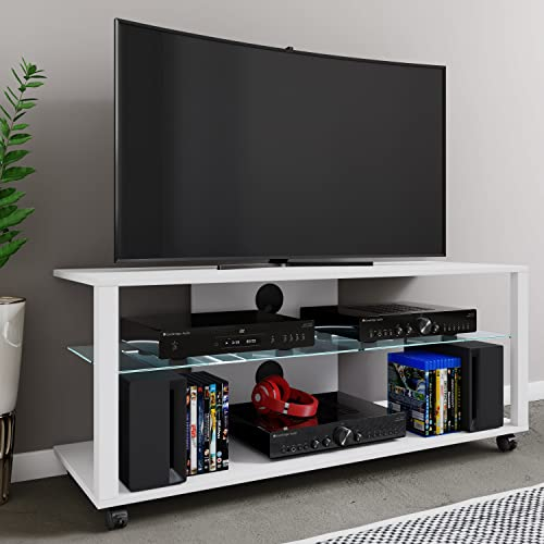 VCM TV Möbel | Lowboard | Fernsehregal mit Rollen und ausreichend Stauraum | Maße H. 45 x B. 115 x T. 41 cm | Fernseh Möbel – Folas XL Weiß