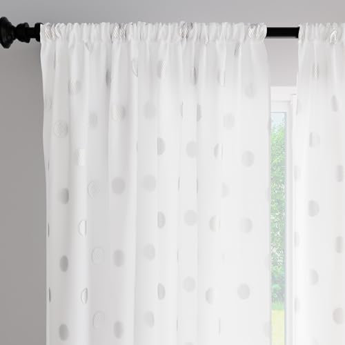 Encasa XO Polyester halbtransparent Gedruckt 140 cm W x 152 cm L Vorhänge mit Krawattenrücken 140x152 cm (5 ft), Dollar White - 2 Packung - Nicht schrumpfen & maschinenwaschbar