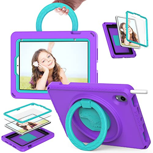 Tablet Case + Screen Protector For iPad Mini 6 8.3 2021 Kids Case, Kids Friendly with Eagle Design, Waterproof EVA Foam Lightweight Shockproof, Ring Handle Kickstand with Shoulder Strap Purple