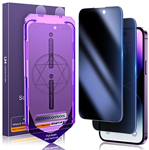 UniqueMe für iPhone 14 Pro Sichtschutz, 2 Stück Sichtschutzfolie und 2 Stück Kameraschutz,Anti-Spy folie Privacy Schutzglas Schutzfolie, 9H Härte, Kratzfest