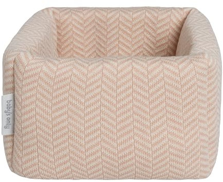 Baby's Only - Wickeltischkörbchen Dawn - Aufbewahrungskörbe für Babyartikel - Korb mit Fischgrätenmuster - 18 x 18 x 14 cm - Blush/Ecru