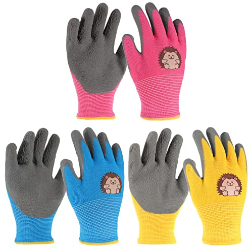 tao pipe 3Paar Gartenhandschuhe Kinder, Cartoon Arbeitshandschuhe Kinder, rutschfeste Schutzhandschuhe für 3-7 Jahre Mädchen und Jungen, Gartenarbeit, Arbeiten, Spielen