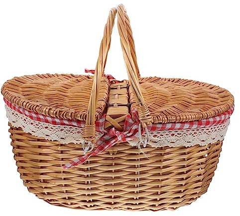 Happyyami Cestino da Picnic in Intrecciato con Doppia Maniglia e Coperchio Rustico e Durevole per Picnic all Aperto Feste e Conservazione di Frutta e Snack