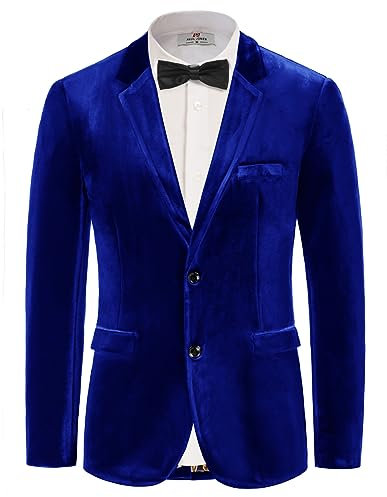 Veste de Sport pour Homme avec Jean, Veste d'affaires, fête de Mariage, Blazer en Velours, Veste à Paillettes, Bleu Roi XL