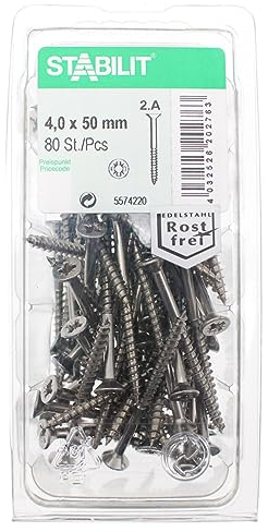 STABILIT 80 Stk. Holzschrauben Edelstahl 4,0x50mm A2 rostfrei Spanplattenschrauben Kreuz (PZ) - 5574217