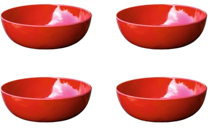 Dekorah 4 Scodelle per patatine, insalate 15 cm diametro Ciotole rosse.