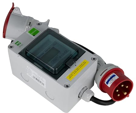 NAKA Strommessgerät 16A Stromzähler 400V Mobil Digital Stromverbrauch-Messgerät MID Geeicht Mit CEE-Stecker Kupplung Mobiler Wechselstromzähler Strom-Zwischenzähler Zwischenstecker-Box 10m