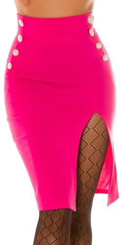 Koucla Jupe crayon pour femme - Mini jupe taille haute avec fente et boutons décoratifs, Rose, L