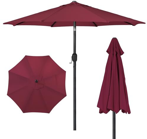 SDHYL - Sombrilla de jardín exterior (264 cm, con manivela de techo de ventilación, protección UV para balcón, patio, terraza, piscina y playa, color rojo, rojo