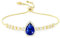 Linawe Crystal Imitation Diamond Gold Charm Bracelets for Women Trendy, Sapphire Blue Rhinestone Birthstone Cubic Zirconia Chain Adjustable Bracelet Set, Prom Wedding Preppy Jewellery