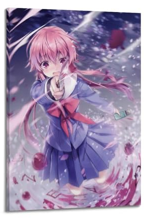 The Future Diary Ästhetisches Gasai Yuno, Anime-Poster, Leinwandposter, Wandkunst, Dekoration, Wohnzimmer, Schlafzimmer, Dekoration, Poster, 60 x 90 cm, Rahmenstil