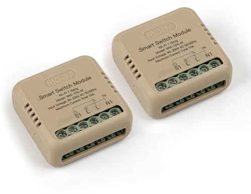 MOES Interrupteur WiFi encastré, mini module de relais d'interrupteur intelligent, compatible avec l'application Smart Life Tuya, Alexa et Google Home, conducteur neutre nécessaire (1 gang 1pcs)