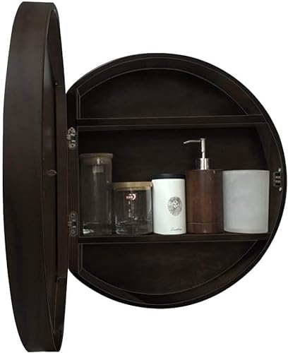 CATANK Runder Badezimmerspiegelschrank Make-up-Kosmetikspiegel Badezimmerschränke, Badezimmerschränke Wandmontage mit Spiegel Badezimmerspiegelschrank Holzmedizinschrank mit Regalen, Nuss