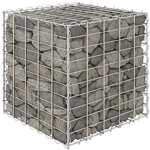 Steinkorb Drahtkorb Gabionenkorb Verstärkte Gabionenhaken, Würfel-Gabionen-Hochbeet Stahldraht 50x50x50 cm Gabionenwand Gabionen Zaun für Mauersteine, verzinkt, Steingabione Mauer