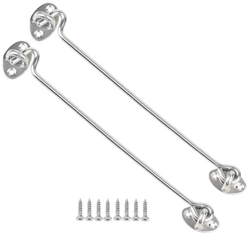 Litensh Lot de 2 loquets à crochet et à œillet pour porte de grange d'armoire, crochet de porte de portail et loquet à œillet, crochet pivotant pour fenêtre, chambre à coucher, salle de bain (30,5 cm)