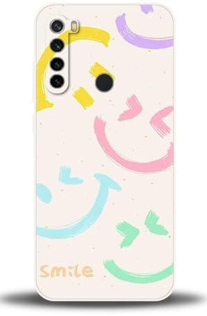 WUACYEAMING Compatible avec Coque Xiaomi Redmi Note 8 avec Protection de l'appareil Photo Coque en Silicone Liquide Résistant aux Rayures Antidérapant Antichoc Fine en TPU-Sourire