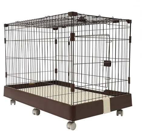 WooDerson Hundekäfig Mit Rollen Und Boden, 99x62x75cm Hundebox Gitterbox Mit 2 Türen, Max Tragfähigkeit 20kg, Drahtkäfig Mit Deckel Für Hunde Kaninchen Katzen Usw (Kaffee Farbe)