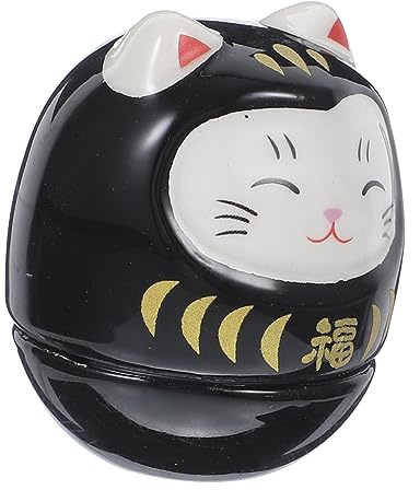 FUNOMOCYA Japanische Glückskatze Keramikfigur Wackelnde Tumbler Deko Für Zuhause Und Büro Niedliches Ornament Für Katzenliebhaber Schwarze Farbe Langlebiges Material