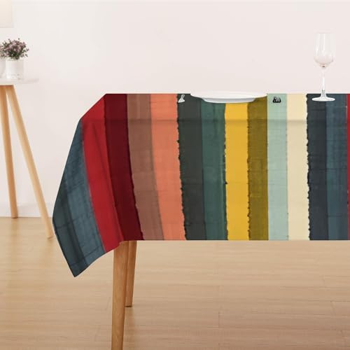FFFASFY Tischdecke Abwaschbar Fleckschutz 140x220 cm Rechteckig Polyester Streifen Bunt Lotuseffekt für Esstisch, Couchtisch, Outdoor
