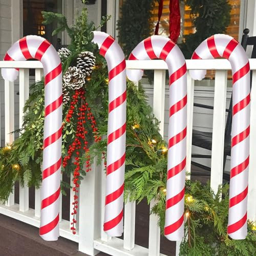 LYNBLY 4 Stück Aufblasbare Zuckerstangen Weihnachtsdeko, 90cm Groß Weihnachten Zuckerstangen Deko, Weihnachten Outdoor Haustür Aufblasbare Zuckerstangen Christbaumschmuck