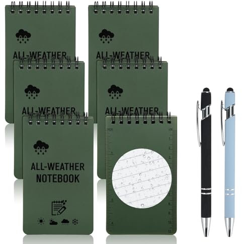 6 quaderni impermeabili con 2 penne, 50 fogli, mini notebook A7 con rilegatura a spirale per tutte le stagioni, piccoli quaderni tascabili per scuola, ufficio, casa