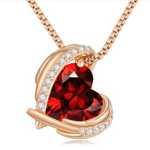 CDE Collier pendentif coeur femme en or rose, orné de cristaux bijoux cadeau pour femme mère anniversaire/Cadeau de Noël/Cadeau Saint Valentin (Or rose-01-Jan)