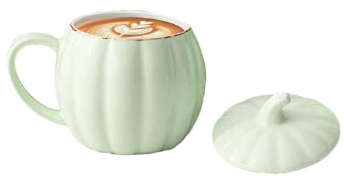 Linda taza de calabaza, taza de calabaza de Halloween, tazas de café de cerámica, tazas de calabaza de otoño, taza de calabaza con tapa, taza en forma de calabaza para café, leche y té, taza