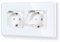 LIAONFOY Runde Schuko Doppelt Steckdose mit Deckel Unterputz 2 Fach Wandsteckdose weiß Farbe mit Glasrahmen 16Amp 110-250V 157mm
