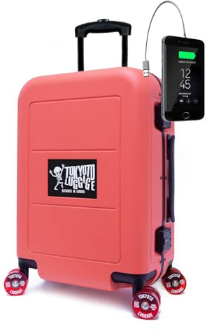 TOKYOTO Kabinengepäck mit Skate-Rollen Skateboard-Design USB-Anschluss Leicht und Modern für Reisen Jugendliche und Teenager Geräuschlose Rollen 55x35x20 Hartschalenkoffer 55x40x20 cm Trolley Coral