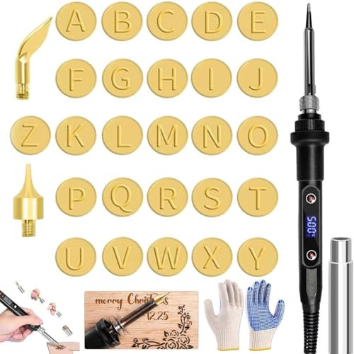 Wood Burning Letter Stamps,26 Letters Copper Mold – DIY Wood Burning/Carving Set,Hot Stamps Tool with Alphabet,Burning Tip Copper Pyrography Work Mold for Wood Craft DIY Embossing Carving(Letter-28pcs