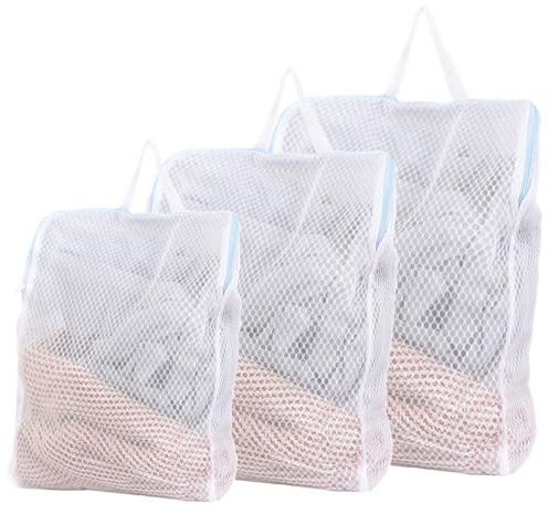 3 bolsas de lavandería para lavadora, bolsas de lavandería de viaje con asas, red de lavandería, bolsas de lavandería reutilizables para ropa interior delicada, bragas, suéter (rosa, azul) (azul)
