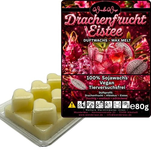 WonderWax® Duftriegel 6 x Duftwachs Herzen Weiß Drachenfrucht Eistee | Farbe: Weiß | Raumduft für Duftlampen, Wax Melt, Sojawachs, Indoor Duftöl Wachs schmelzen für Aromalampe