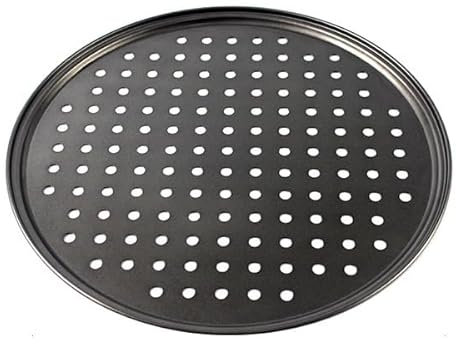 bandeja de pizza de acero, Bandejas antiadherentes for Pizza, molde for hornear Pizza con agujeros, placa redonda profunda, acero for Pizza(32cm With Holes)