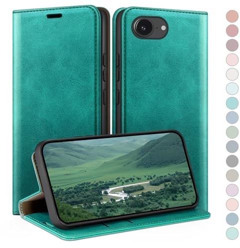 HUOUH for iPhone 16e/iPhone 17e 6.1 Wallet case with RFID Blocking PU Leather,Flip Folio Book covers,Credit Card Holder Shockproof Phone case Women Men for Apple 16e case Blue Green