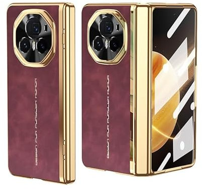 Étui à rabat pour smartphone Compatible avec la coque Honor Magic V3 avec protecteur d'écran en verre intégré, [placage de luxe pliable et cuir de haute qualité] [protection complète des charnières] c