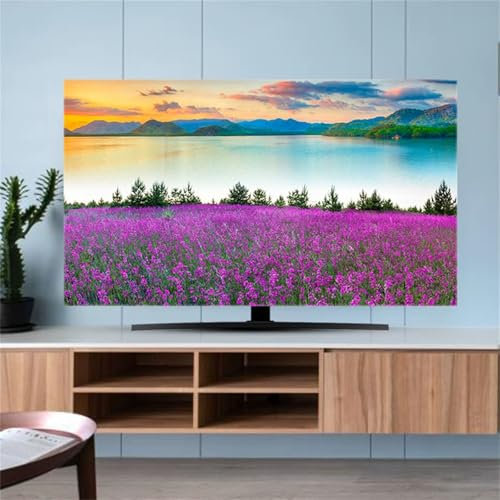 Hixingo TV Abdeckung Staubschutzhülle, 3D Landschaft Muster Schutzhülle Fernseher 32-80 Zoll TV Schutzhülle Fernsehabdeckung Fernseh Abdeckung Abdeckhaube für Fernseher (Lila Lavendel,58-60inch)
