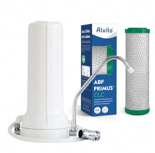 Alvito Auftischfilter Set Fresh - Wasserfilter mit ABF Primus CLC Filter | Aktivkohlefilter gegen Kalk mit EM-Keramik, einfache Installation am Wasserhahn, Schadstofffilterung für Trinkwasser
