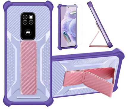 ZJBB Schutzhülle kompatibel mit Motorola Defy 2021, Standfunktion, mit 1 x Displayschutzfolie aus gehärtetem Glas, Hybrid-Hülle, klappbar, magnetisch, mattiert, Anti-Fingerabdruck, Violett
