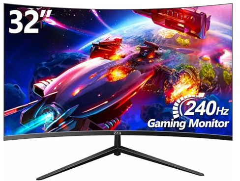 ZZA - Monitor Curvado para Juegos de 32 Pulgadas de 240 Hz, 1K 1080P Monitor de PC con 1500R |1ms (GTG) | HDR 600|Curvado|122% sRGB|DP/HDMI|VESA|FreeSync y G-Syn,Montaje de Negocios, Oficina